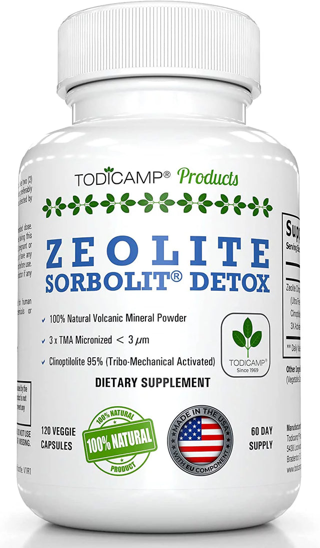 Full Body Detox Cleanse - Zeolite 120 Capsules Supplements Sorbolit by Todicamp - Colon Cleanse - Liver Cleanse Detox & Repair - Ultra Fine 1-2 �M 3X Activated Cleanser Detox