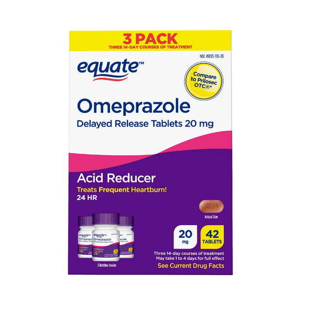 Equate Omeprazole Delayed Release Tablets 20 Mg, Acid Reducer, Frequent Heartburn, 42 Count
