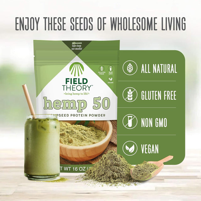 Field Theory - Hemp Pro 50 Protein Powder, Hemp Seed Protein Powder, Plant Protein Powder For Keto, Paleo, And Kosher Diet, 16Oz