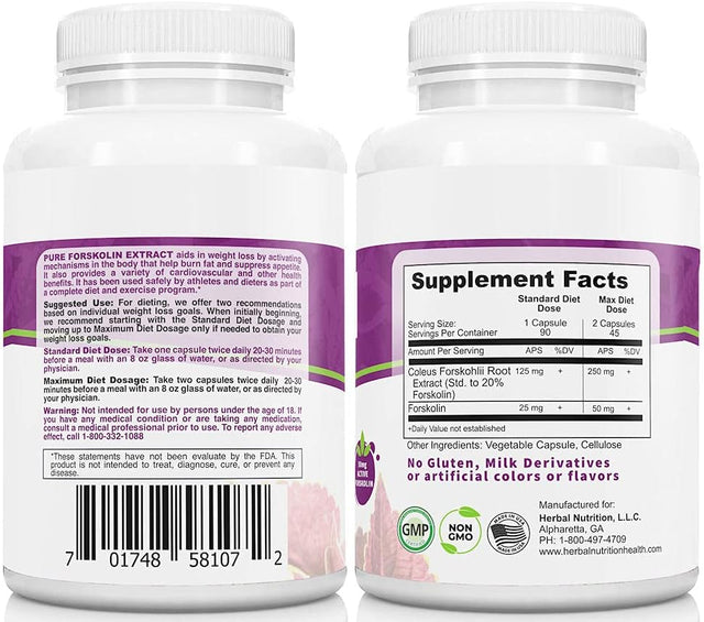Forskolin for Weight Loss, 250Mg-500Mg Max Strength Forskolin Three 90 Count Bottles, 20% Extract of Pure Forskolin, Ideal Diet and Athletes Formula, Promotes Lean Body Mass and Weight Loss