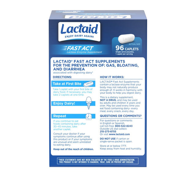 Lactaid Fast Act Lactose Intolerance Caplets, 96 Travel Packs of 1-Ct.