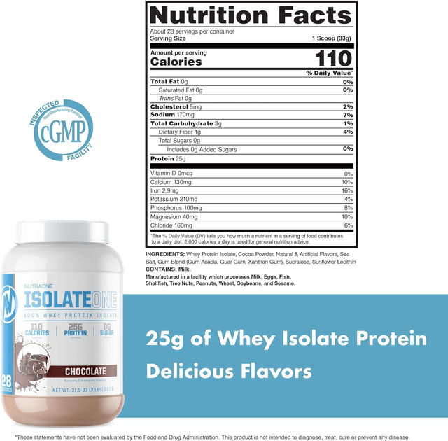 Isolateone Whey Isolate Protein Powder by Nutraone - 100% Pure Whey Isolate Powder (Gourmet Chocolate - 2 Lbs)