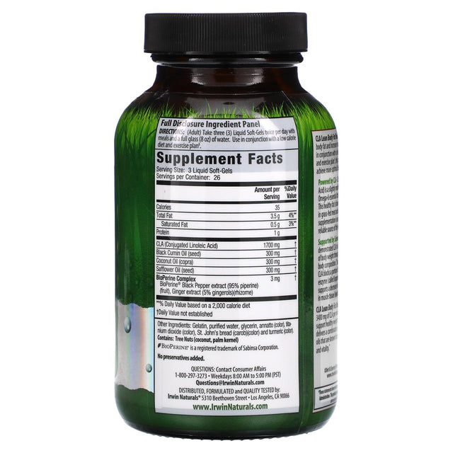 Irwin Naturals C.L.A.Lean Body Fat Reduction Weight Loss Pills, Liquid Softgels, 80 Ct.