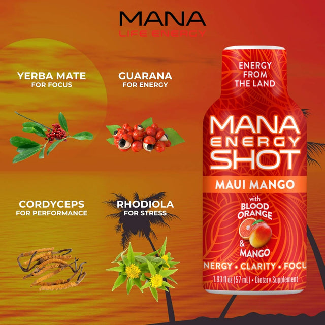 Maui Mango Shot- All Natural Plant Based W/Vitamin C, B12, Zinc for Energy, Focus, Clarity, Immunity Support, Antioxidant, Fatigue, Brain Fog,Performance (12PACK)