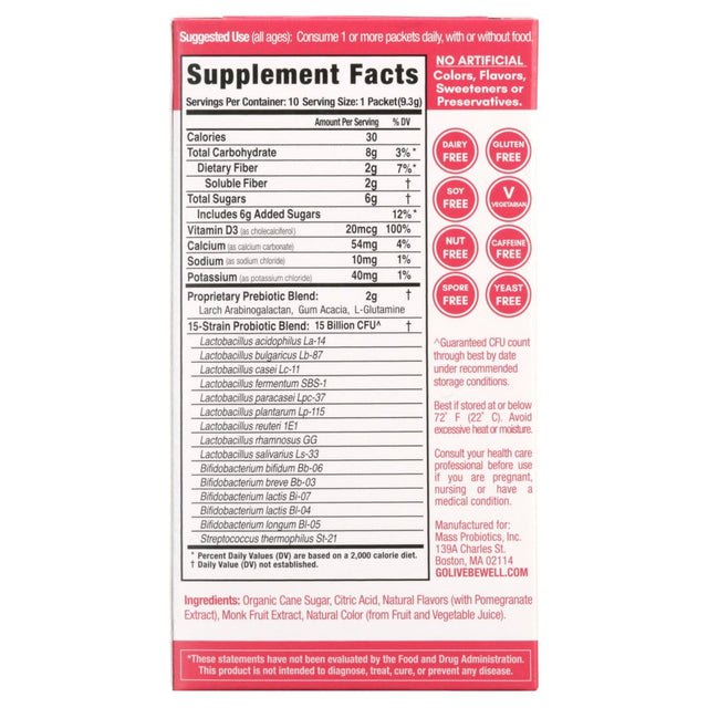 Golive Probiotic Products Probiotic and Prebiotic - Flavored Packets - Berry Pomegranate - 10/.47Oz - 1 Each