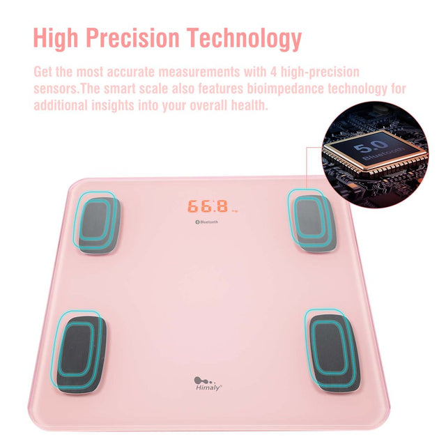 Himaly Digital Body Weight Scale for Body Fat, BMI with Smartphone App Sync Bluetooth, 400 Lbs Pink