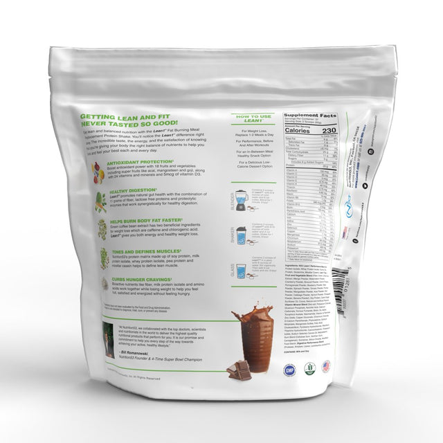Lean1 Fat Burning Meal Replacement Protein Shake, Chocolate Flavor, 37 Serving Bag