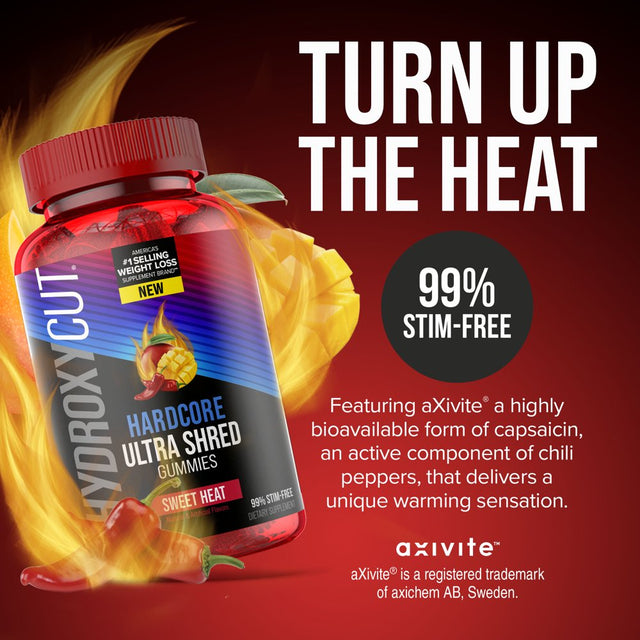 Hydroxycut Hardcore Ultra Shred Axivite Weight Loss Gummies, Thermogenic Supplement, Sweet Heat, 60 Ct
