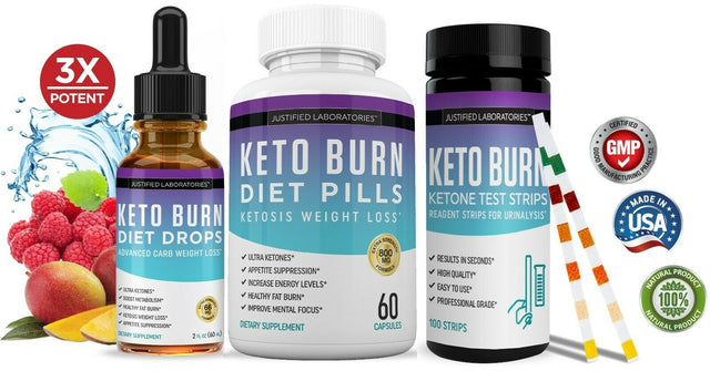 Keto Diet Pills I Keto Drops Supplement BHB Weight Loss Fat Burner I Keto Test Strips Ketosis Urine Analysis Weight Loss Men and Women