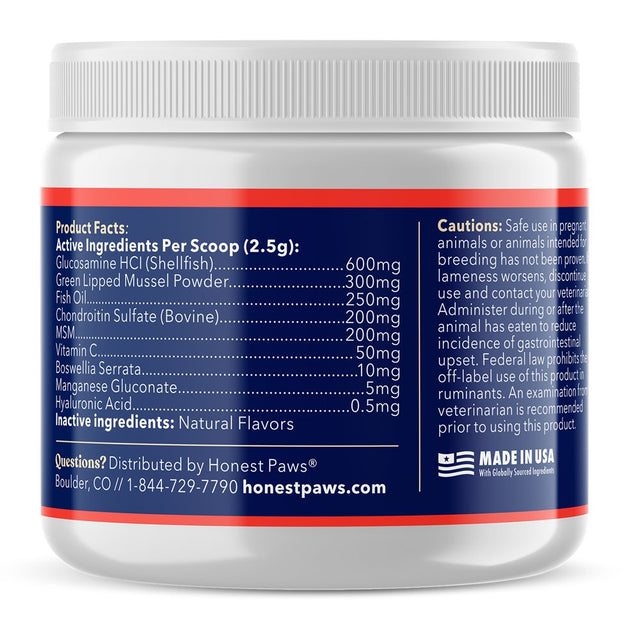 Honest Paws Dog Hip and Joint Powder – Mobility Health Bone Supplement- All Ages