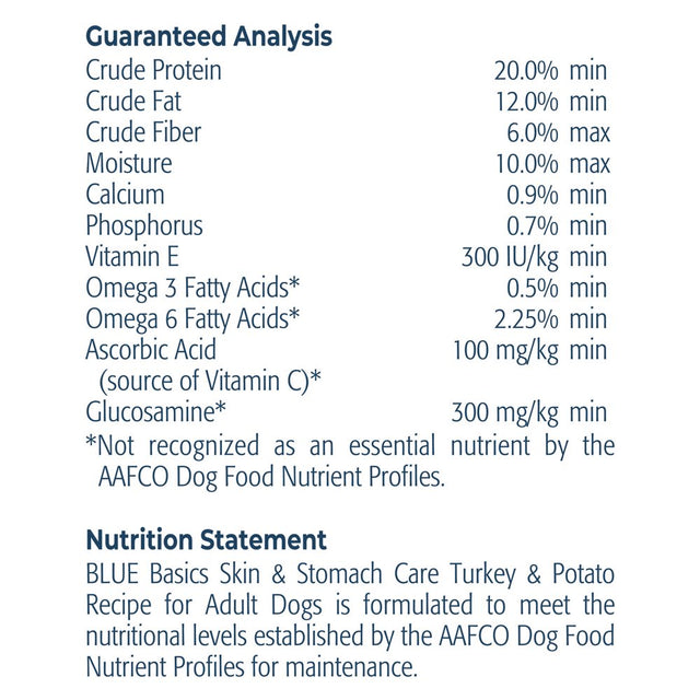 Blue Buffalo Basics Skin & Stomach Care Turkey and Potato Dry Dog Food for Adult Dogs, Whole Grain, 11 Lb. Bag
