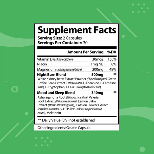 Live It Love It Nighttime Fat Burner with Vitamin D Weight Loss Dietary Supplement for Health 60Caps