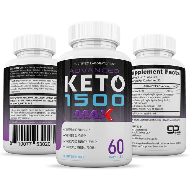 Advanced Keto 1500 Max 1200MG Pills Advanced Ketogenic Supplement Real Exogenous Ketones Ketosis Support for Men Women 60 Capsules