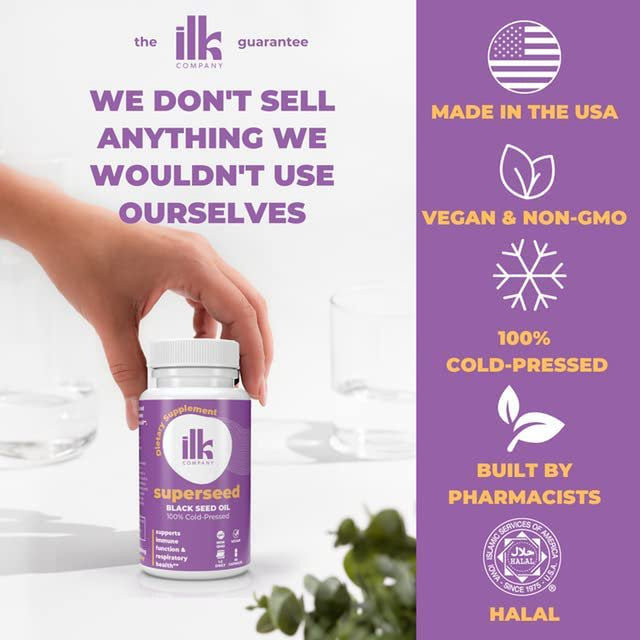 ILK Company - Pure Cold Pressed Black Seed Oil Capsules - Kalonji Oil - Nigella Sativa Black Cumin Seed - Made in the USA