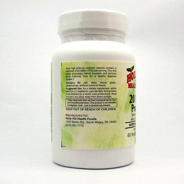 Holly Hill Health Foods 20 Billion CFU Probiotic, 60 Vegetarian Capsules