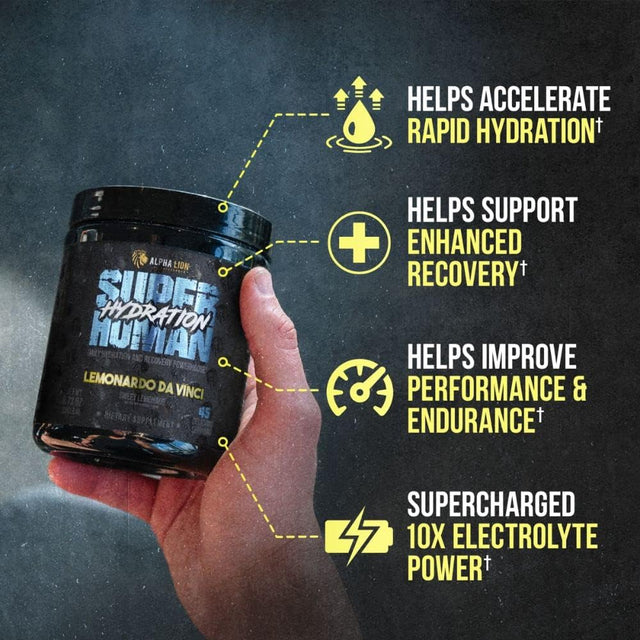 Alpha Lion Superhuman Hydration Supplement, Electrolyte Powder Mix, 10X Electrolyte, Sugar Free, Keto Friendly, Helps with Rapid Hydration & Recovery (45 Servings, Sweet Lemonade)