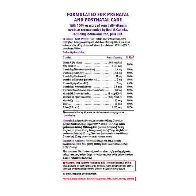 Jamieson PRENATAL Complete Multivitamin with DHA Supplement 60 Softgels