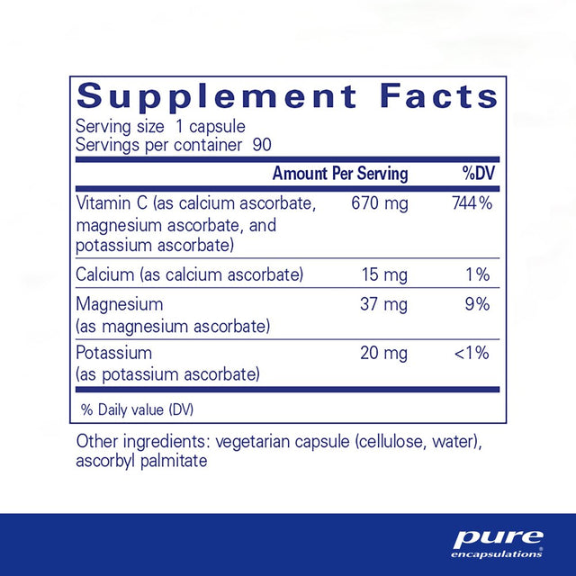 Pure Encapsulations Buffered Ascorbic Acid Capsules | Vitamin C for Sensitive Individuals* | 90 Capsules