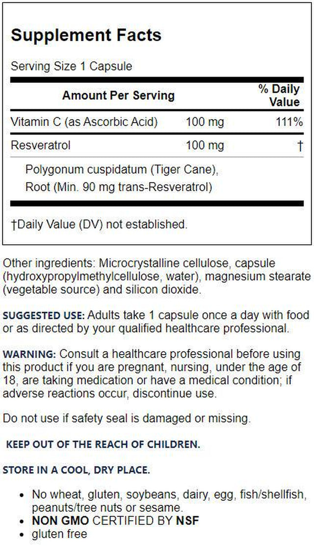 Jarrow Formulas Vegan Resveratrol, 60 Veggie Capsules