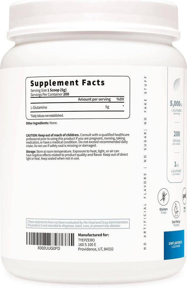 5X Strength L Glutamine Powder (5000Mg | 1KG) 6-Month Supply Pure L-Glutamine Supplement for Leaky Gut Health, Gastrointestinal Lining Support & Recovery for Women/Men - Vegan, Gluten Free, No Fillers