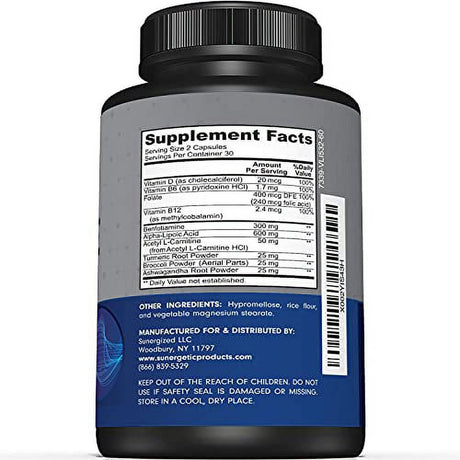 Premium Nerve Support Supplement Γβ¬β with Alpha Lipoic Acid (ALA) 600 Mg, Acetyl-L-Carnitine (ALC) & Benfotiamine - Nerve Support Formula for Healthy Circulation, Feet, Hands & Toes - 60 Capsules