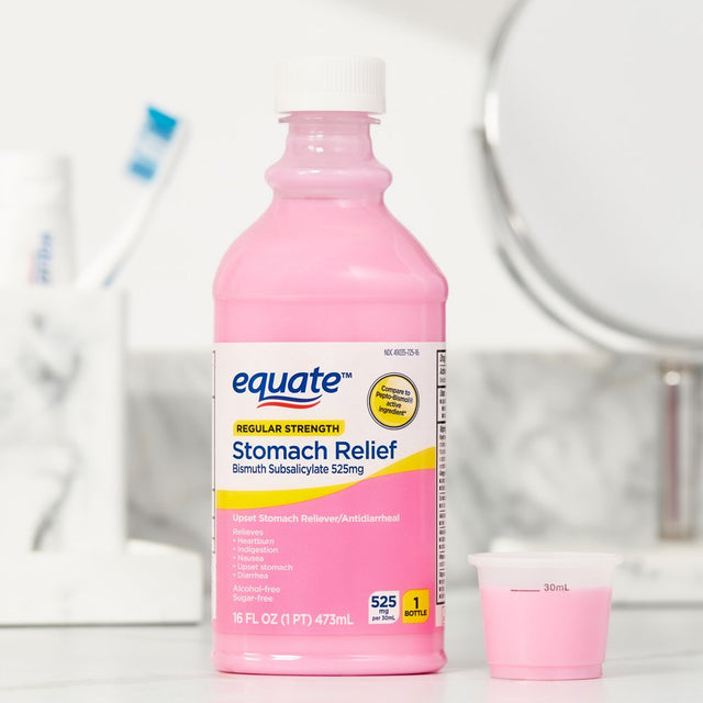 Equate Upset Stomach Relief Bismuth Liquid, Regular Strength, 16 Fl Oz