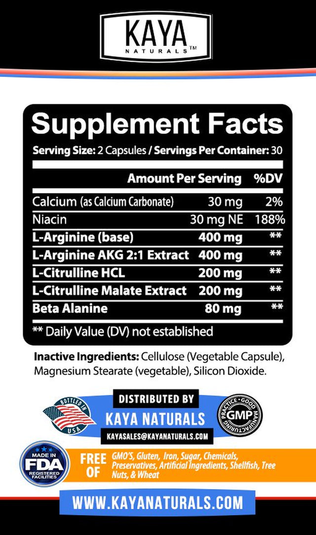 Kaya Naturals Nitric Blast 60Ct, L-Arginine NO2, Natural Testosterone Booster