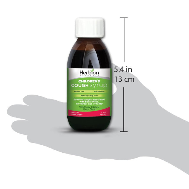 Herbion Naturals Cough Syrup for Children - 5 FL Oz - Good Tasting Supplement with Natural Honey & Cherry Flavor, Helps Relieve Cough, Promotes Healthy Lung Function - for Kids 13 Months and Above.