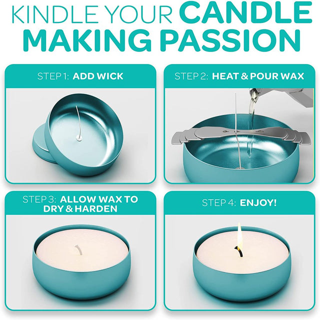 Hearts & Crafts Candle Tin Jars - 16Oz Teal Metal Tin Cans with Lids, 12-Pack - for Small Tins for Candle Making, Arts & Crafts, Storage, Gifts, and More