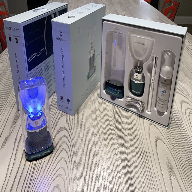 Hellopharma 3D Ultra Uv-Whitening Electric Toothbrush, U-Shaped Toothbrush - Pearl Pink, M Size