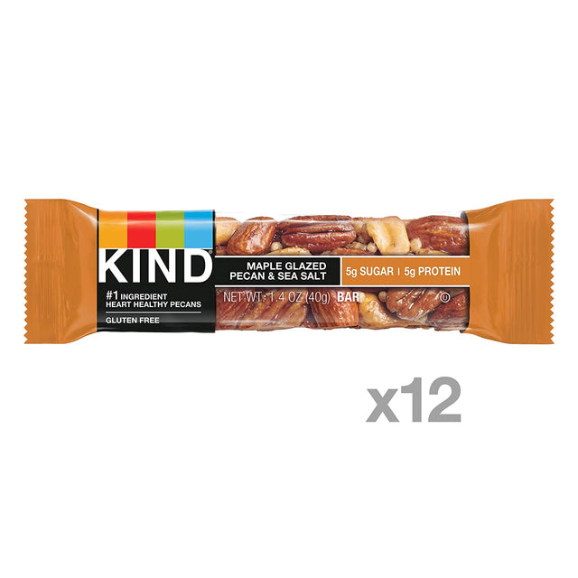 KIND Bars, Honey Roasted Nuts & Sea Salt, Gluten Free, Low Sugar, 1.4Oz, 12 Count & Bars, Maple Glazed Pecan & Sea Salt, Gluten Free, Low Sugar, 1.4Oz, 12 Count
