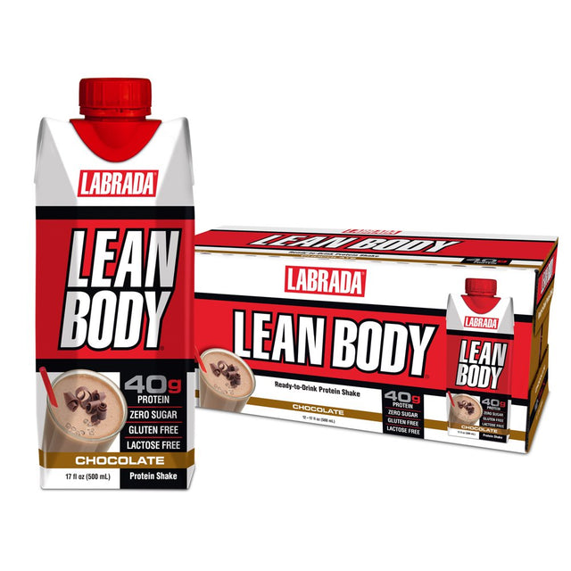 Labrada Lean Body Ready to Drink Protein Shakes, Chocolate, 40G Protein, 17 Fl Oz, 12 Ct