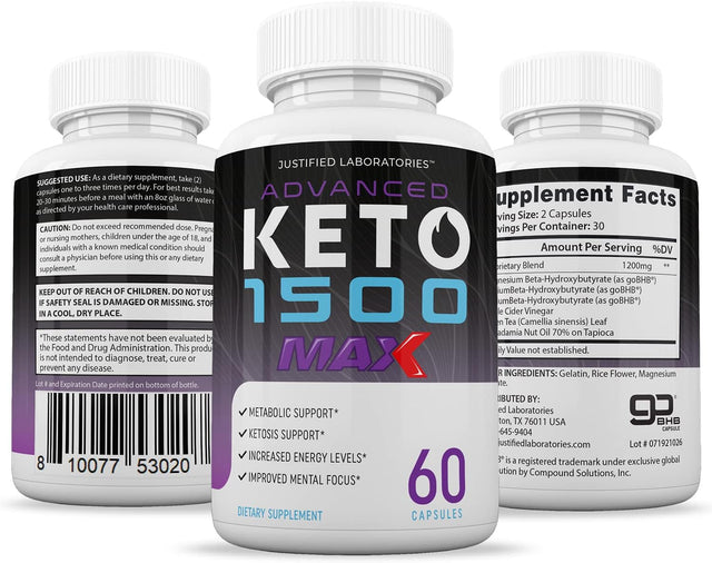 Advanced Keto 1500 Max 1200MG Pills Includes Apple Cider Vinegar Gobhb Exogenous Ketones Advanced Ketogenic Supplement Ketosis Support for Men Women 60 Capsules