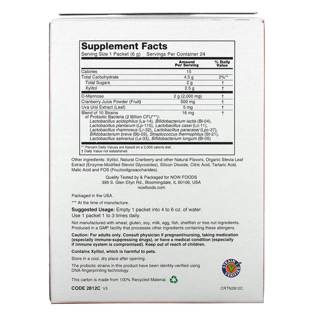 Cranberry Mannose + Probiotics 24 Packets by NOW Foods