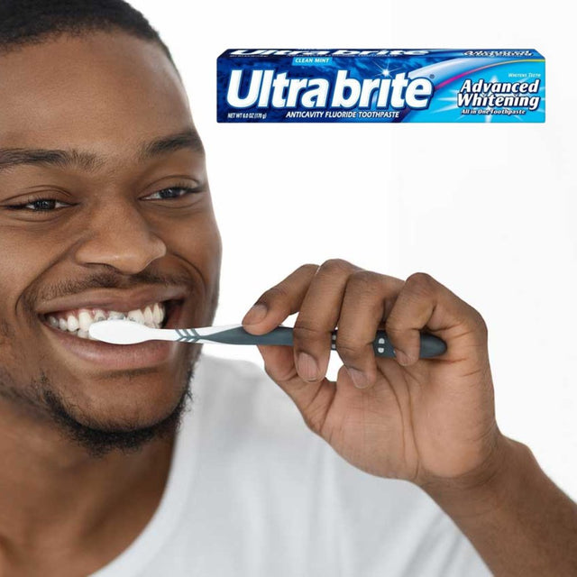 JSC Ultra Brite Advanced Whitening Toothpaste Clean - Mint Flavor 6.0 Ounces Remove Stains Whitens Teeth Fights Cavities Freshens Breath Great Healthy and Radiant Gums Pack of 3