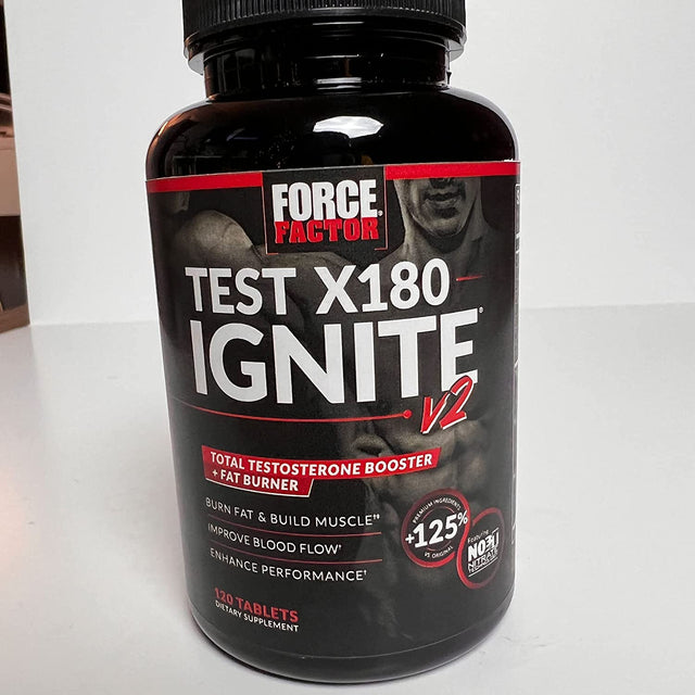 FORCE FACTOR Test X180 Ignite V2, 3-Pack, Testosterone Booster and Fat Burner for Men, Testosterone Supplement with Nitrates to Burn Fat, Build Muscle, Boost Energy and Performance, 360 Tablets