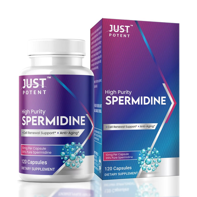 Just Potent High Purity (99%) Spermidine Supplement | 120 Capsules, 10Mg per Capsule, 4 Months of Supply | Cell Renewal Support and Anti-Aging