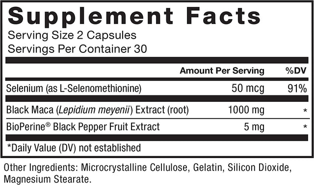 Force Factor Black Maca Root Vitality Supplement for Men with Superior Absorption and Power, Natural Maca Negra Extract, Fundamentals Series, 1000Mg, 60 Capsules