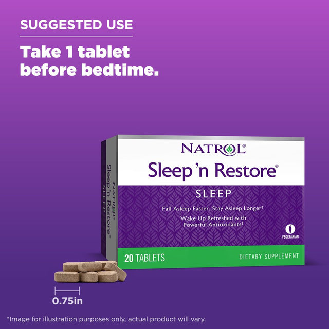 Natrol Sleep N Restore Tablets, Sleep Aid Support Supplement, 20 Count
