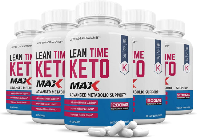 (5 Pack) Lean Time Keto 1200MG Pills Includes Apple Cider Vinegar Gobhb Strong Exogenous Ketones Advanced Ketogenic Supplement Ketosis Support for Men Women 300 Capsules