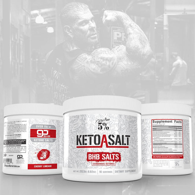 5% Nutrition Rich Piana Keto Asalt Legendary BHB Salts, Exogenous Ketones Supplement Drink Powder, Stay in Ketosis, Improve Energy & Focus, Burn Stored Fat, 8.9 Oz, 16 Servings (Cherry Limeade)