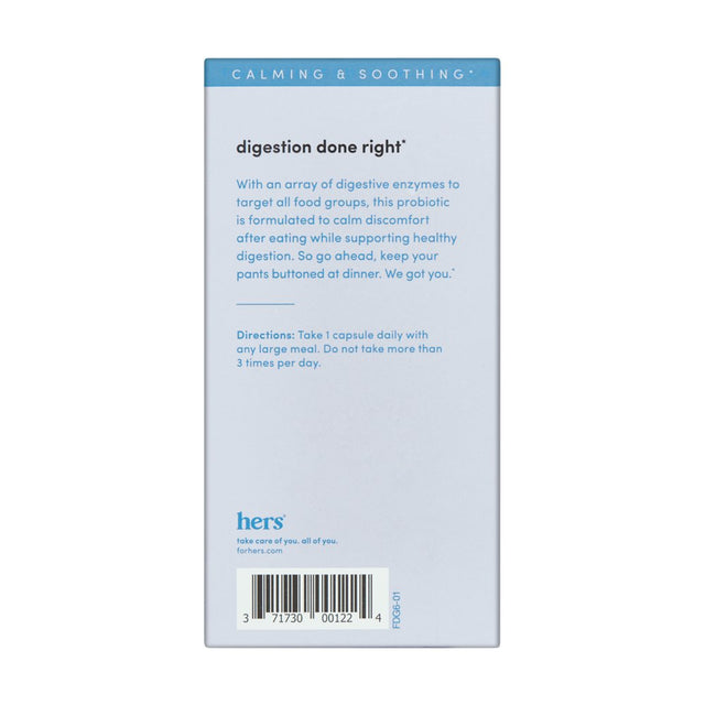 Hers Digest Debloat Probiotic Supplement for Women, Digestion Support, 60 Count