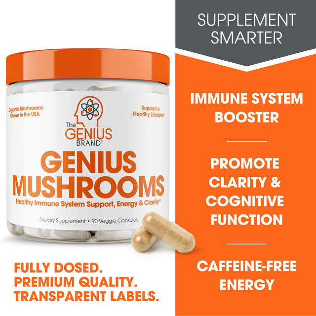 Mushroom Brain Supplement Nootropic with Lions Mane, Reishi, Codyceps for Energy & Focus, Genius Mushrooms by the Genius Brand