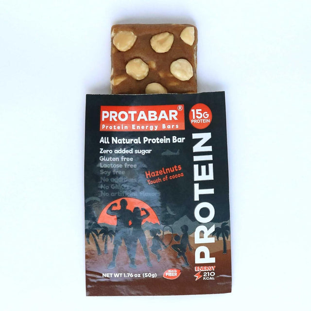 All Natural Energy Protein Bar PROTABAR (12 Pack) - 15G Egg White Protein per Bar | Dates Egg Whites Hazelnuts Cocoa | Gluten Free | Healthy Snack