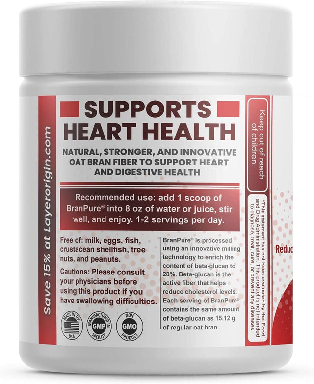 Layer Origin Super Concentrated Oat Bran to Lower Cholesterol and Support Heart Health - Highest Soluble Fiber for Cholesterol Absorbing, Equals to 15 G Regular Bran per Serving (Powder)