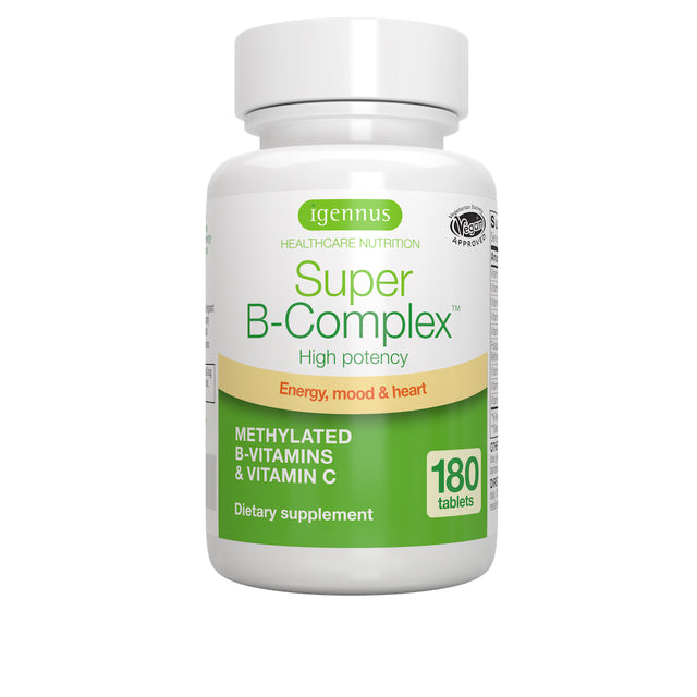 Igennus Super B-Complex, Methylated & Sustained Release B Complex Supplement, Vegan, 180 Small Tablets