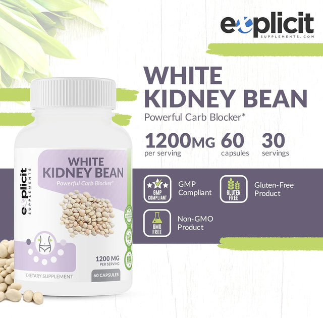 All Natural White Kidney Bean Extract, 1200Mg – Powerful Carb Blocker – Weight Loss Pills – Made in USA - 1 Month