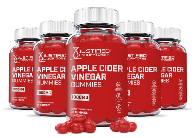 Justified Laboratories (5 Pack) Apple Cider Vinegar Gummies 1000MG ACV with Pomegranate Juice Beet Root B12 300 Gummys