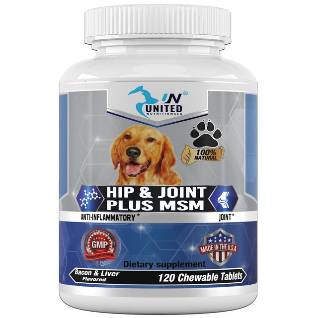 Hip and Joint Support for Dogs, Glucosamine, MSM, Chondroitin, Pain Relief, Joint Inflammation, Healthy Cartilage and Mobility - 60 Natural Chewable Tablets.