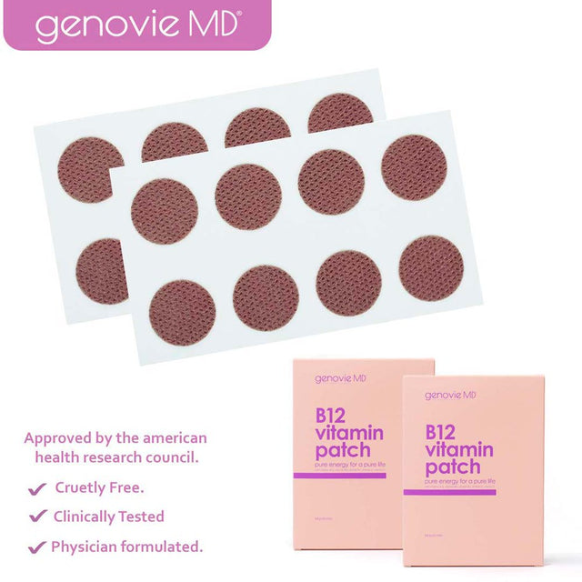 Genovie MD Vitamin B12 Patch for Energy Boosting, Speeding up Metabolism, Vitamin Absorption, Reducing Stress, Restoring Mental Clarity, and Focus, 64 Patches per Pack